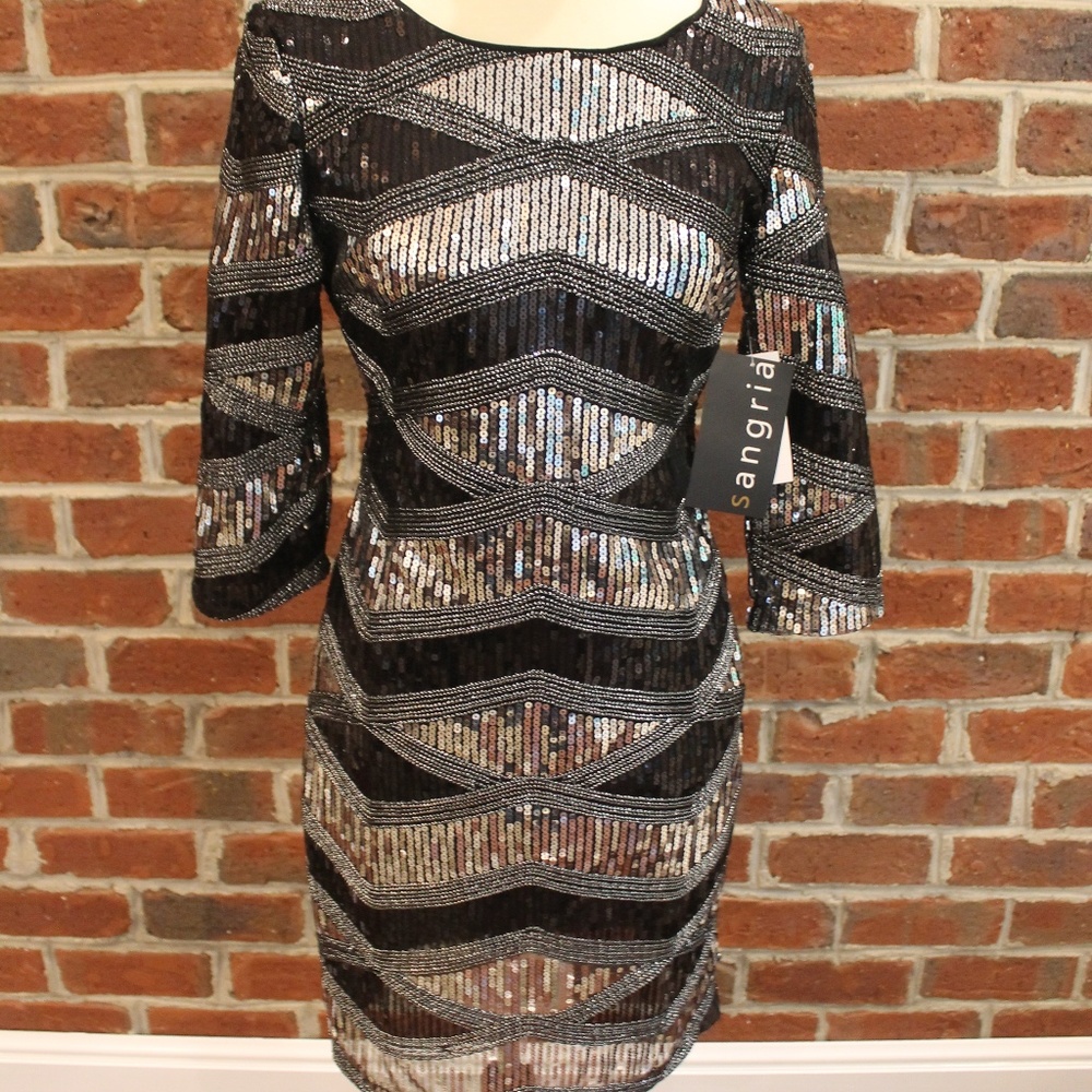 COPY - NWT SANGRIA Black/Silver Sequin Dress